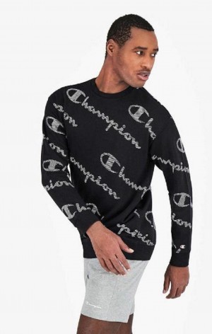 Champion All-Over Randig Effect Script Logo Print Sweatshirt Tröjor Herr Svarta | 2437-ZJQBN