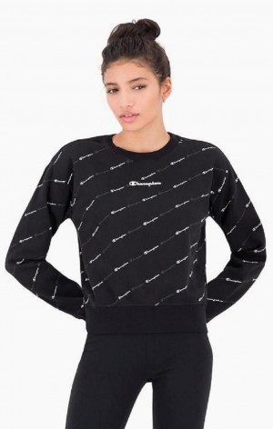 Champion All-over Script Logo Sweatshirt Tröjor Dam Svarta | 9432-GPRWQ