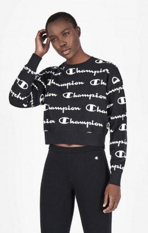 Champion All-over Script Logo Sweatshirt Tröjor Dam Svarta | 1375-VNIDC