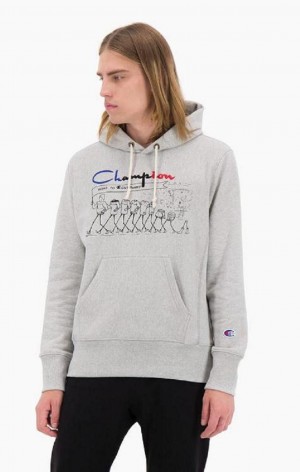 Champion Archive Centenary Print Reverse Weave Hoodie Hoodie Herr Ljusgrå | 7830-GRKTW