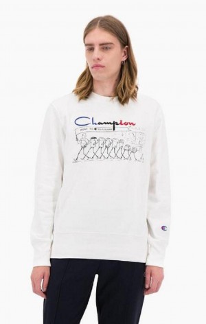 Champion Archive Print Reverse Weave Sweatshirt Tröjor Herr Vita | 7021-PFRHX