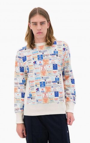 Champion Archive Print Reverse Weave Sweatshirt Tröjor Herr Vita | 6302-VMRKG