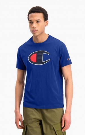 Champion Big C Crew Neck T-Shirt T-shirt Herr Blå | 2607-XOWIG