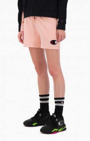 Champion C Logo Patch High Midja Bomull Terry Shorts Shorts Dam Rosa | 3408-QFBMH