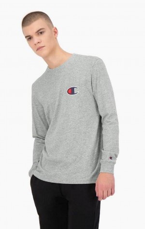 Champion C Long Sleeve Jersey Top T-shirt Herr Ljusgrå | 8075-FRGBT