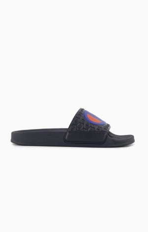 Champion C Patch Pool Slides Badtofflor Herr Mörkblå | 7013-FHUOI