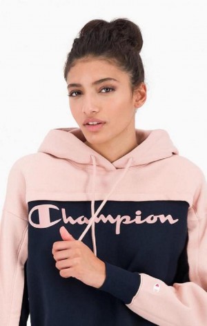 Champion Colour Block Logo Layer Fleece Hoodie Hoodie Dam Svarta | 0389-POTYI