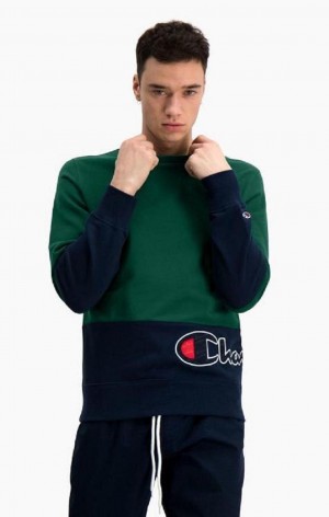 Champion Colour Block Logo Wraparound Logo Sweatshirt Tröjor Herr Gröna | 3027-OYMGH