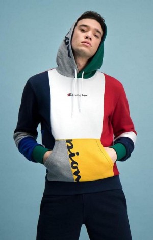 Champion Colour Block Patchwork Hoodie Hoodie Herr Röda | 5248-QLKMI