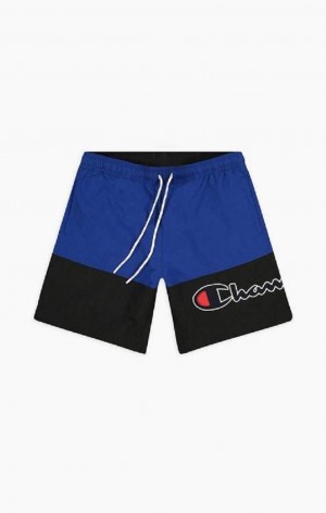 Champion Colour Block Satin Script Logo Board Shorts Badkläder Herr Blå | 9675-GZEIS