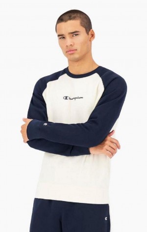 Champion Colour Block Script Logo Sweatshirt Tröjor Herr Mörkblå | 3590-ODTAL