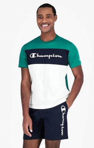 Champion Colour Block Script Logo T-Shirt T-shirt Herr Ljusgröna | 2413-NLWXZ