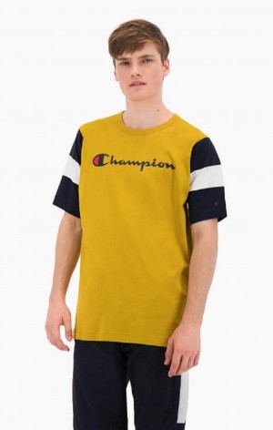 Champion Colour Block Script Logo T-Shirt T-shirt Herr Guld | 3810-LHUWZ