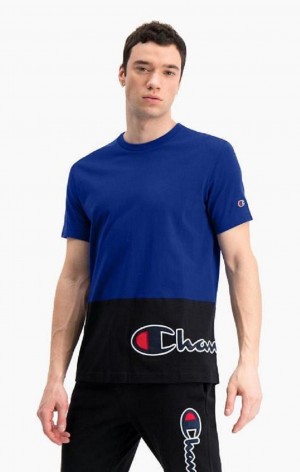 Champion Colour Block Wraparound Logo T-Shirt T-shirt Herr Blå | 0745-WBHQM