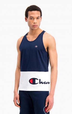 Champion Colour Block Wraparound Logo Tank Top T-shirt Herr Mörkblå | 2831-FBGMZ