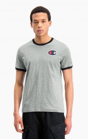 Champion Contrast C Logo Ringer T-Shirt T-shirt Herr Mörkgrå | 1839-LIVXR