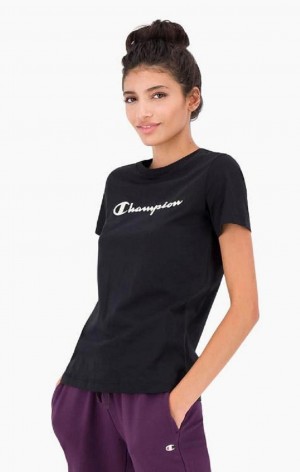 Champion Contrast Script Logo T-Shirt T-shirt Dam Svarta | 4501-BKGUX