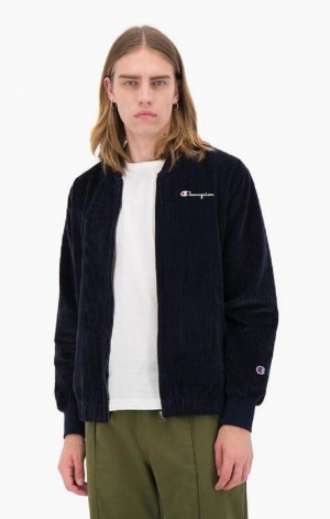 Champion Corduroy Script Logo Bomber Jacket Jackor Herr Mörkblå | 6498-NLAPI