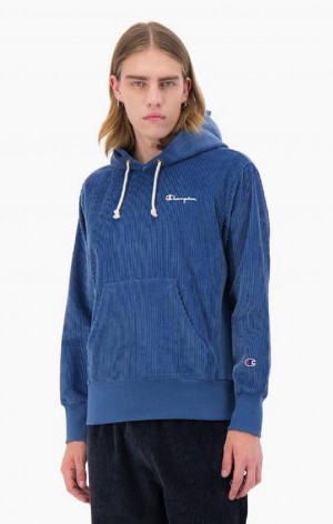 Champion Corduroy Small Script Logo Hoodie Hoodie Herr Turkos Blå | 2608-FBPCU