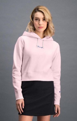 Champion Cropped Reverse Weave Script Logo Hoodie Hoodie Dam Rosa | 7084-HDSAV