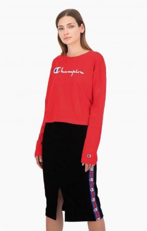 Champion Cropped Script Logo Jersey Top T-shirt Dam Röda | 8734-EDLFM