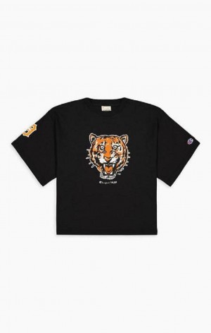 Champion Detroit MLB Cropped T-Shirt T-shirt Dam Svarta | 7495-AYLJX