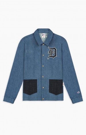 Champion Detroit MLB Denim Coach Jacket Jackor Herr Mörkblå | 6918-OPMTS