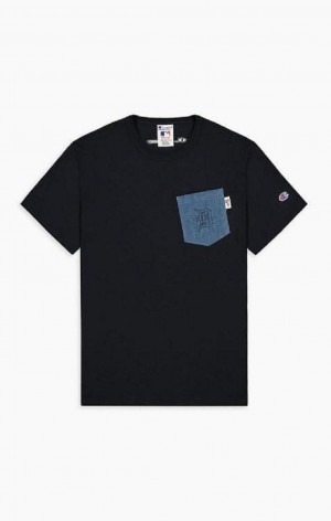 Champion Detroit MLB Denim Patch Pocket T-Shirt T-shirt Herr Svarta | 7092-JISYF