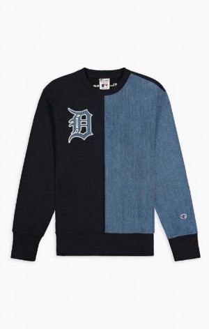 Champion Detroit MLB Denim + Reverse Weave Sweatshirt Tröjor Herr Mörkblå | 8590-CHFSB