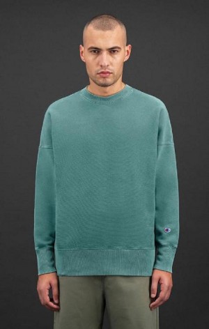 Champion Drop Shoulder Reverse Weave Sweatshirt Tröjor Herr Gröna | 2683-ABWVM