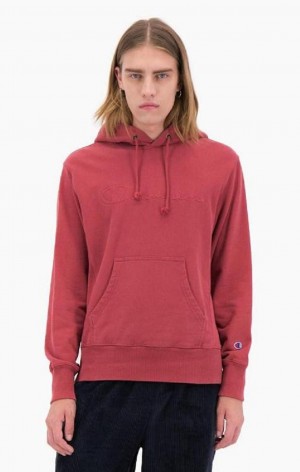 Champion Embossed Script Logo Reverse Weave Hoodie Hoodie Herr Röda | 6249-KTZLA