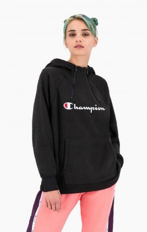 Champion Explorer Double Zip Detail Polar Fleece Hoodie Hoodie Dam Svarta | 9647-AQLZS