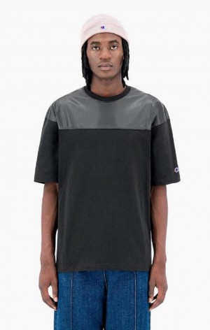 Champion Faux Läder Panel T-Shirt T-shirt Herr Svarta | 9235-XELRF