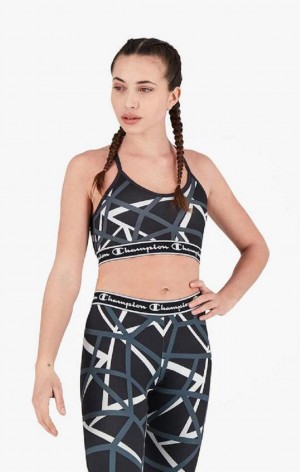 Champion Geometric Print Sports Bra Sport BH Dam Svarta | 4891-TCNRF