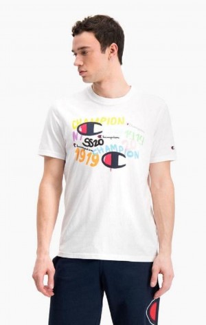 Champion Graffiti Logo Print T-Shirt T-shirt Herr Vita | 6057-PWSGT