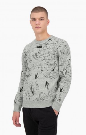 Champion Graffiti Print Crew Neck Sweatshirt Tröjor Herr Ljusgrå | 1204-EDUTC