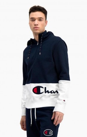 Champion Half Zip-Up Colour Block Hoodie Hoodie Herr Mörkturkos | 2301-TMVYO