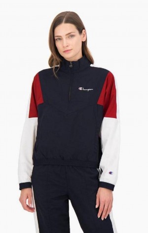 Champion Half Zip-Up Colour Block Track Jacket Jackor Dam Mörkblå | 6308-FRNGQ