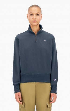 Champion Half Zip-Up Reverse Weave Cropped Sweatshirt Tröjor Dam Mörkturkos | 2973-DWJOG