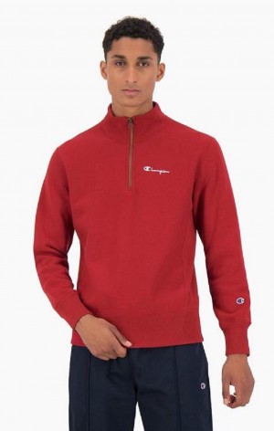 Champion Half Zip-Up Reverse Weave Sweatshirt Tröjor Herr Vinröda | 8034-RTHVP