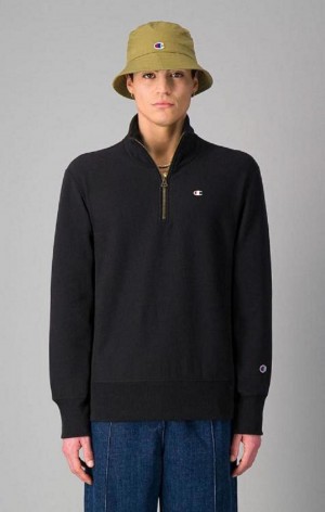 Champion Half Zip-Up Reverse Weave Sweatshirt Tröjor Herr Svarta | 2980-IFLNY