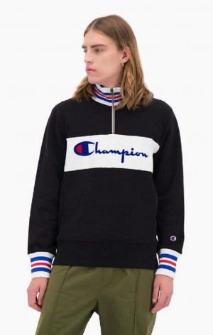 Champion Half Zip-Up Script Logo Sweatshirt Tröjor Herr Svarta | 1549-XBZAS