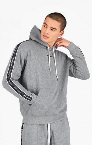 Champion Jacquard Logo Tape Hoodie Hoodie Herr Mörkgrå | 4502-OAZSR