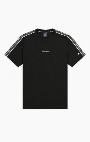 Champion Jacquard Logo Tape T-Shirt T-shirt Herr Svarta | 0639-BGLRU