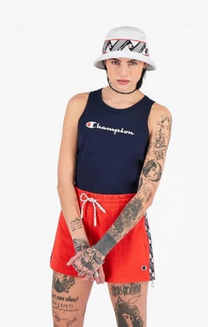 Champion Jacquard Logo Tape Tank Top T-shirt Dam Mörkturkos | 7213-XFWLM