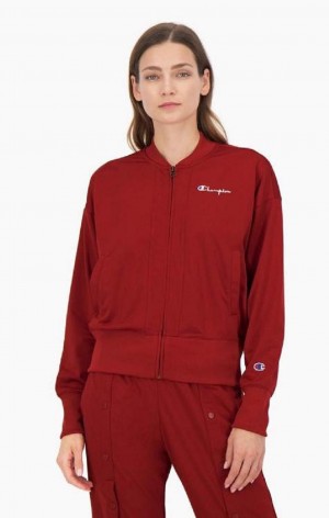 Champion Logo Back Cropped Bomber Jacket Jackor Dam Vinröda | 8479-TMWIU