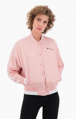 Champion Logo Tape Bi-Colour Trim Bomber Jacket Jackor Dam Rosa | 1625-GEQSN