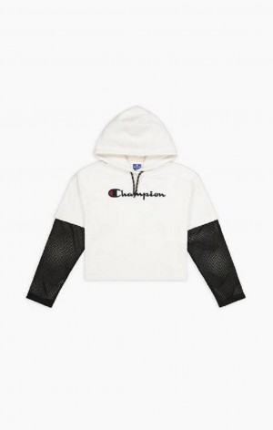 Champion Mesh Double Layer Korta Sleeve Hoodie Hoodie Dam Vita | 2901-QSWTJ