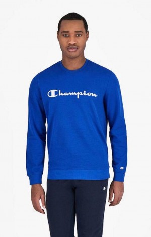 Champion Mesh Effect Script Logo Sweatshirt Tröjor Herr Blå | 8792-WLFKV