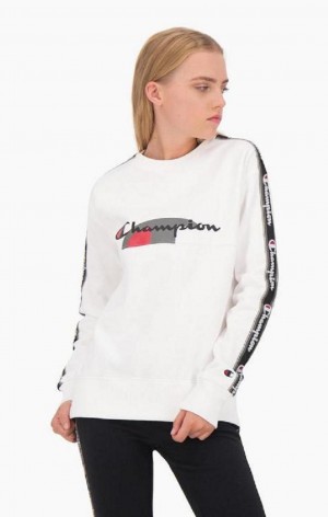 Champion Multi Logo Jacquard Tape Sweatshirt Tröjor Dam Vita | 8063-TFQVW